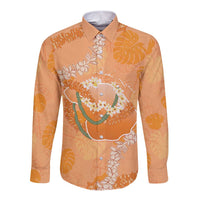 Hawaii Lanai Island Flowers Lei Long Sleeve Button Shirt Orange Kaunaoa Mix Maile LT7 Unisex Orange - Polynesian Pride