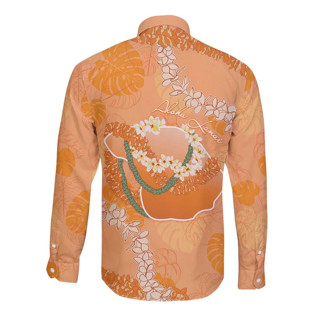 Hawaii Lanai Island Flowers Lei Long Sleeve Button Shirt Orange Kaunaoa Mix Maile LT7 - Polynesian Pride