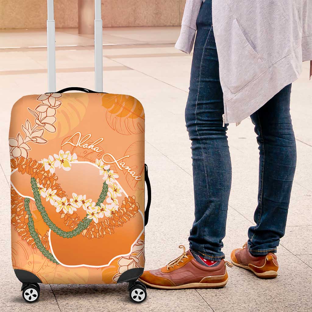 Hawaii Lanai Island Flowers Lei Luggage Cover Orange Kaunaoa Mix Maile