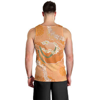 Hawaii Lanai Island Flowers Lei Men Tank Top Orange Kaunaoa Mix Maile LT7 - Polynesian Pride