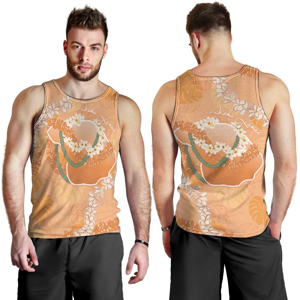 Hawaii Lanai Island Flowers Lei Men Tank Top Orange Kaunaoa Mix Maile LT7 - Polynesian Pride