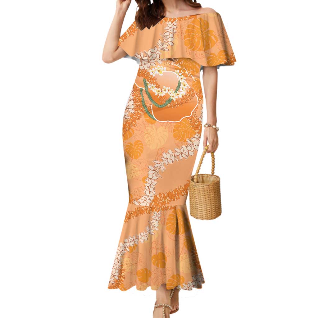 Hawaii Lanai Island Flowers Lei Mermaid Dress Orange Kaunaoa Mix Maile LT7 Women Orange - Polynesian Pride