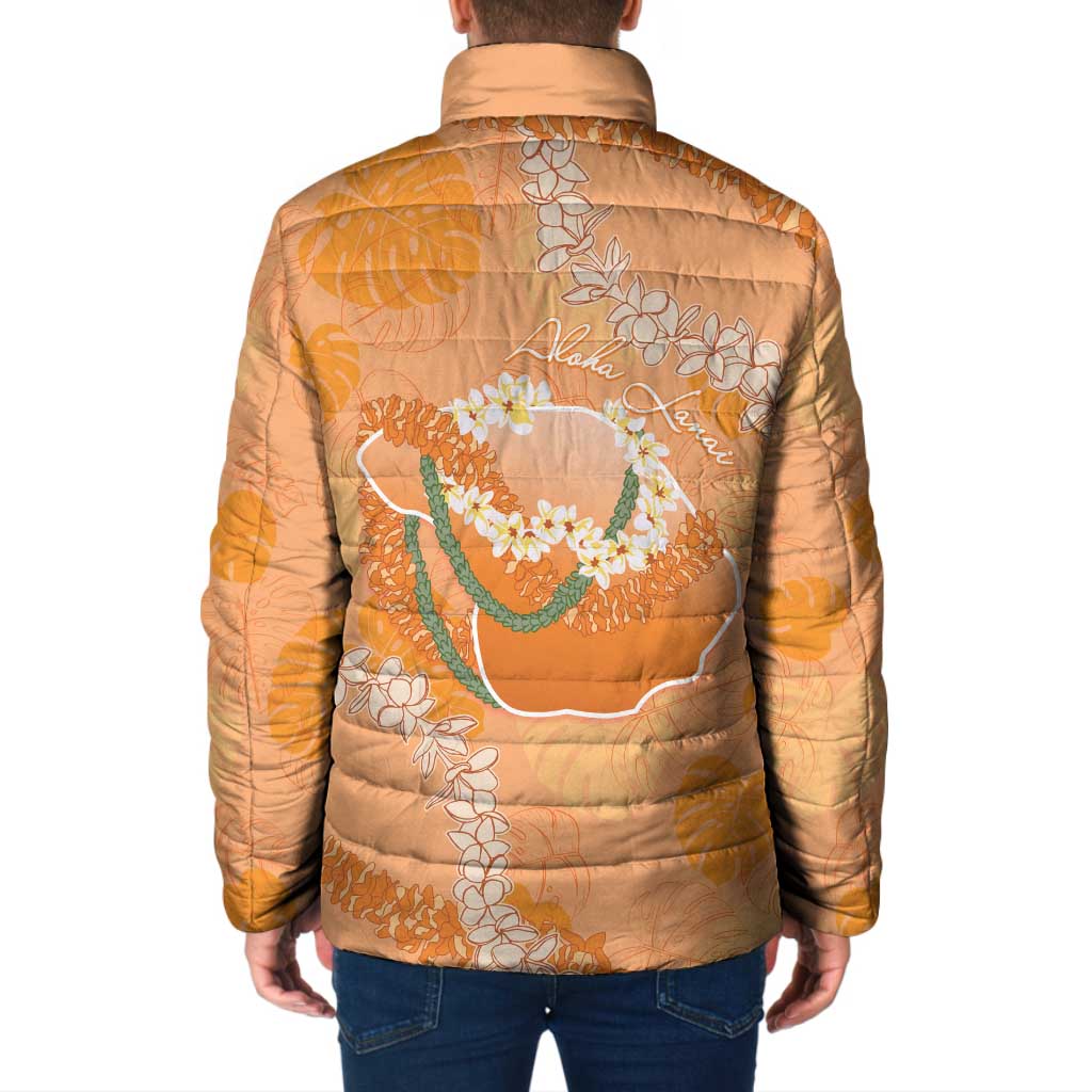 Hawaii Lanai Island Flowers Lei Padded Jacket Orange Kaunaoa Mix Maile LT7 - Polynesian Pride