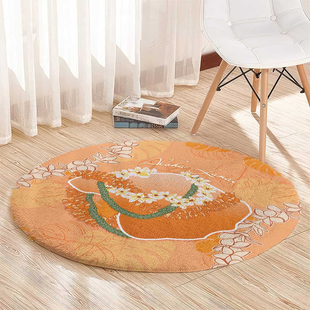 Hawaii Lanai Island Flowers Lei Round Carpet Orange Kaunaoa Mix Maile LT7 - Polynesian Pride