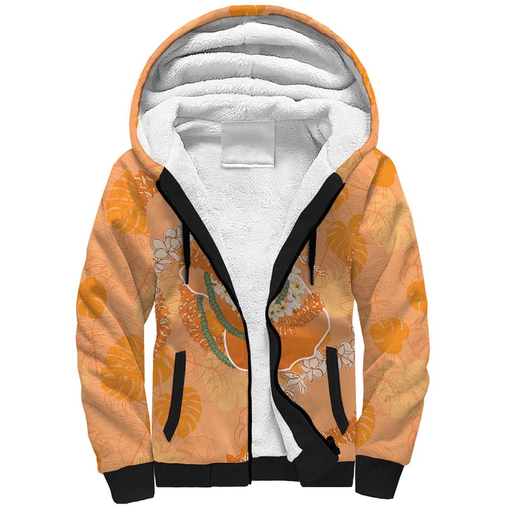 Hawaii Lanai Island Flowers Lei Sherpa Hoodie Orange Kaunaoa Mix Maile