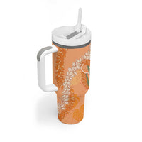 Hawaii Lanai Island Flowers Lei Tumbler With Handle Orange Kaunaoa Mix Maile LT7 - Polynesian Pride