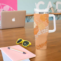 Hawaii Lanai Island Flowers Lei Tumbler With Handle Orange Kaunaoa Mix Maile LT7 - Polynesian Pride