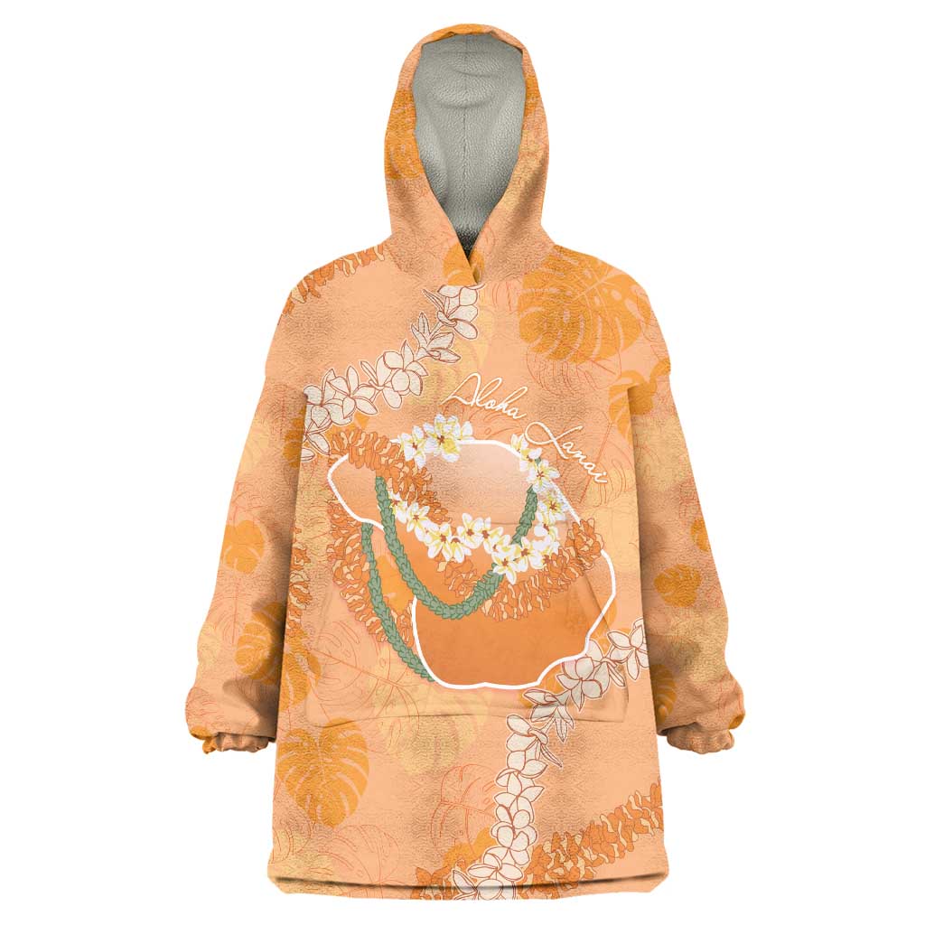 Hawaii Lanai Island Flowers Lei Wearable Blanket Hoodie Orange Kaunaoa Mix Maile LT7 One Size Orange - Polynesian Pride