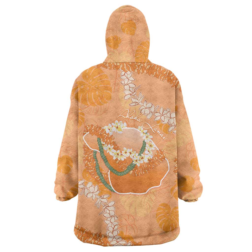 Hawaii Lanai Island Flowers Lei Wearable Blanket Hoodie Orange Kaunaoa Mix Maile