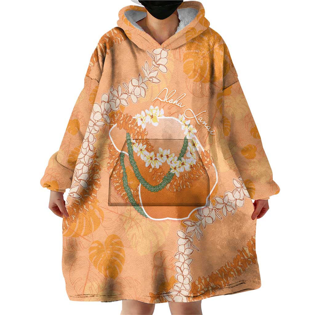 Hawaii Lanai Island Flowers Lei Wearable Blanket Hoodie Orange Kaunaoa Mix Maile
