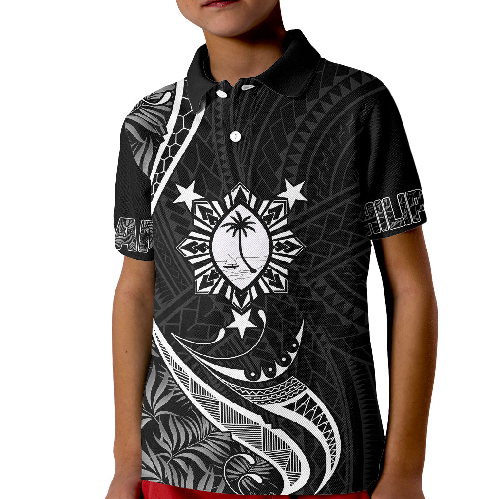 Personalised Philippines Mix Guam Kid Polo Shirt Tropical Style LT7 Kid Black - Polynesian Pride