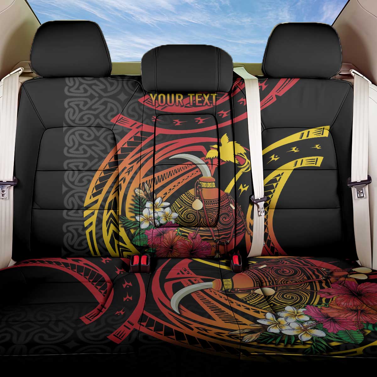 Personalized Milne Bay Back Car Seat Cover PNG Lime Pot with Oro Tapa LT7 One Size Black - Polynesian Pride