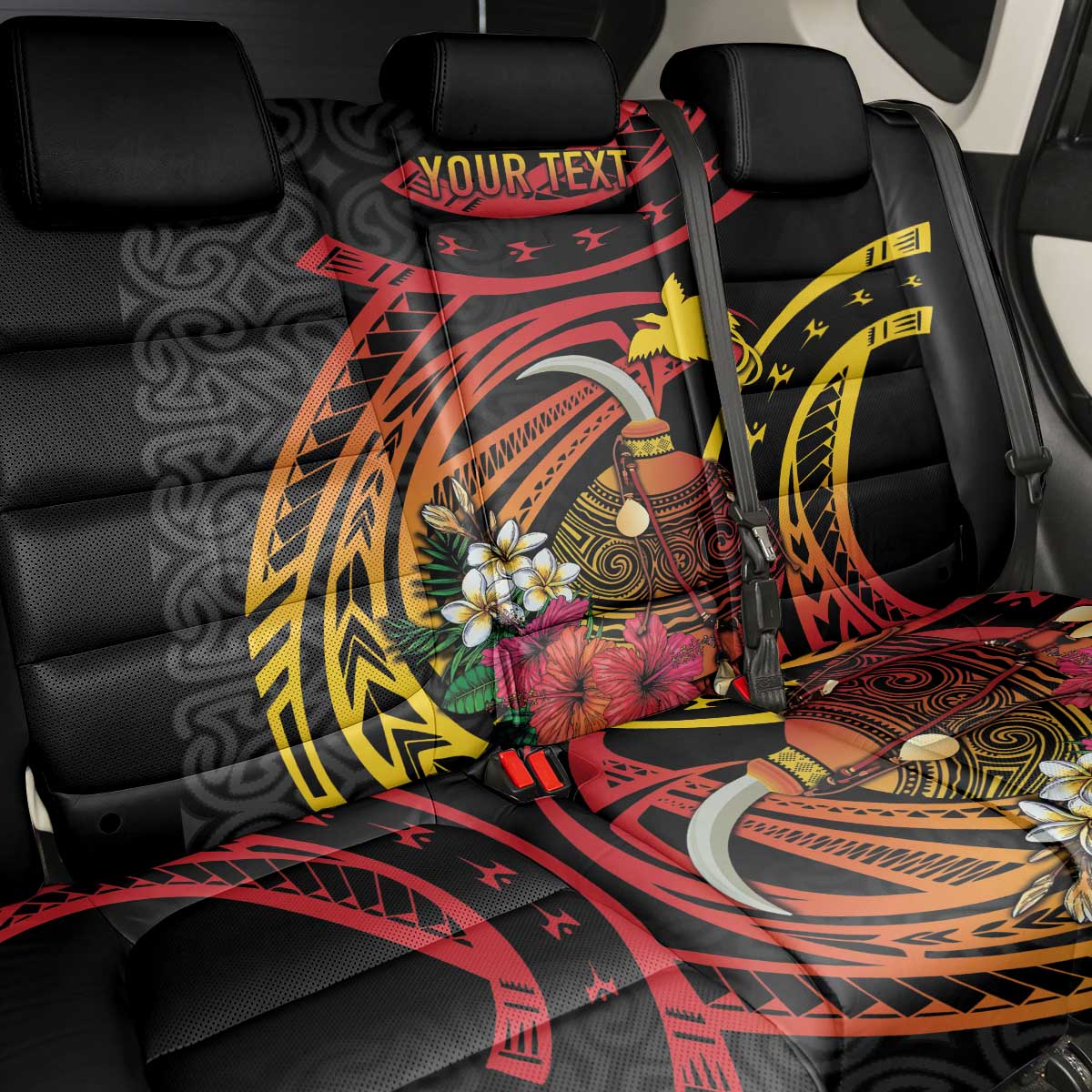 Personalized Milne Bay Back Car Seat Cover PNG Lime Pot with Oro Tapa LT7 - Polynesian Pride