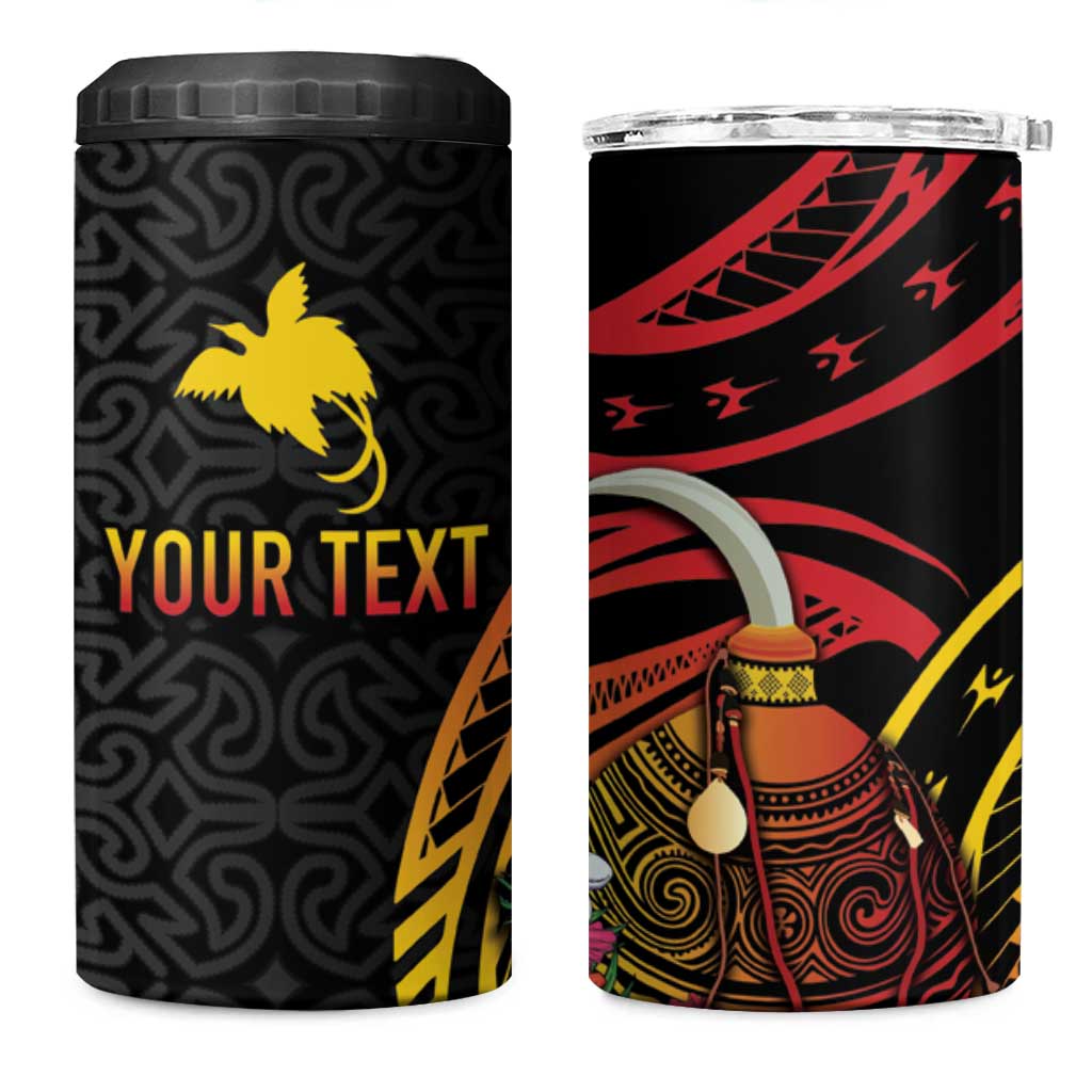Personalized Milne Bay 4 in 1 Can Cooler Tumbler PNG Lime Pot with Oro Tapa LT7 One Size: 16 oz Black - Polynesian Pride