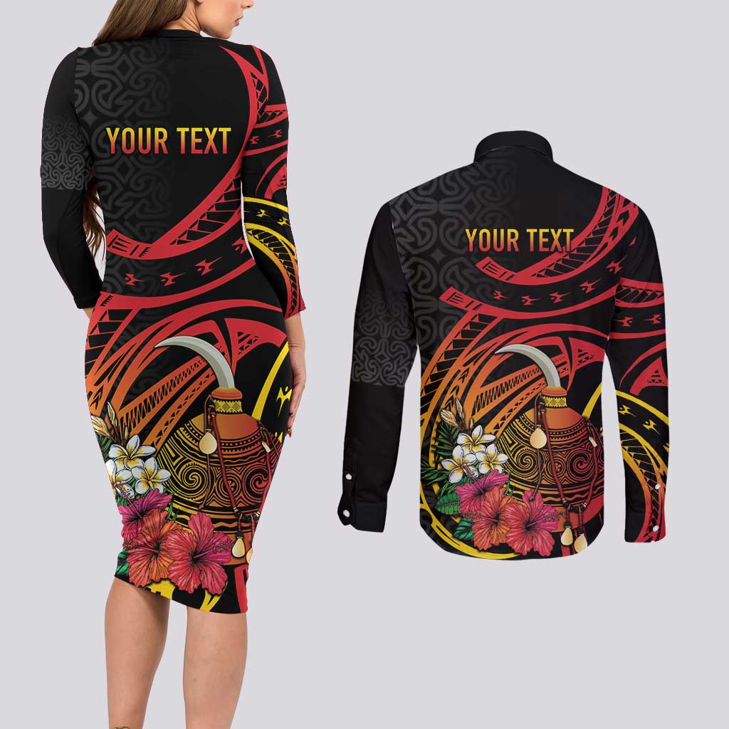 Personalized Milne Bay Couples Matching Long Sleeve Bodycon Dress and Long Sleeve Button Shirt PNG Lime Pot with Oro Tapa