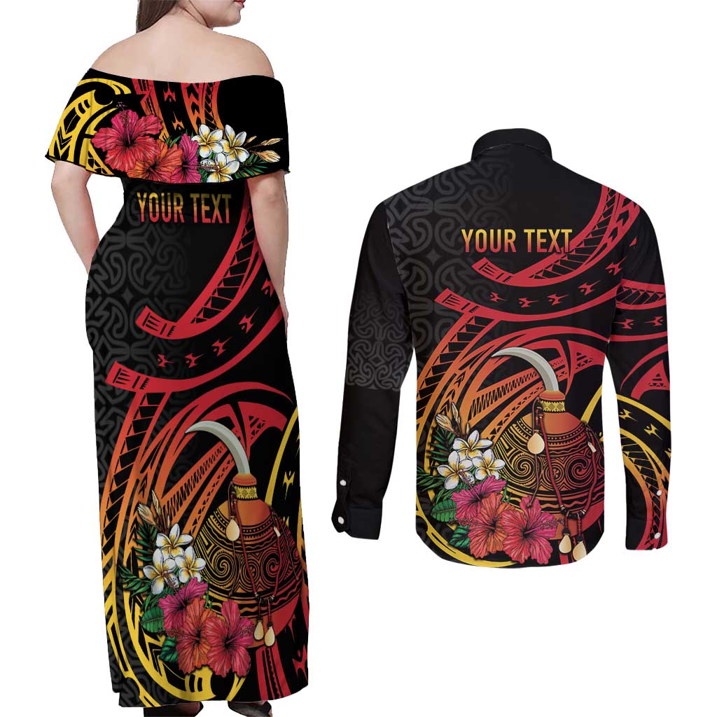 Personalized Milne Bay Couples Matching Off Shoulder Maxi Dress and Long Sleeve Button Shirt PNG Lime Pot with Oro Tapa