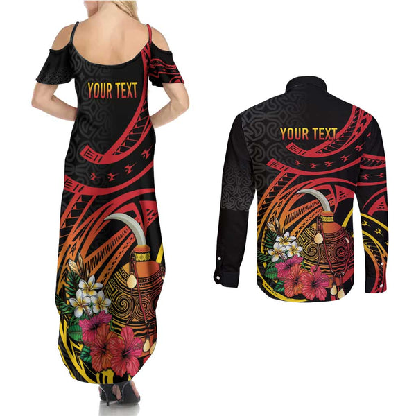 Personalized Papua New Guinea Oro Province Couples Matching Summer Maxi Dress and Long Sleeve Button Shirts Mix Coat Of Arms Polynesian Pattern LT05 main image 1