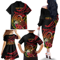 Personalized Milne Bay Family Matching Off The Shoulder Long Sleeve Dress and Hawaiian Shirt PNG Lime Pot with Oro Tapa