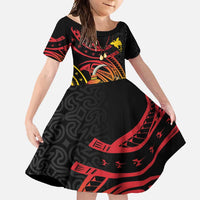Personalized Milne Bay Family Matching Summer Maxi Dress and Hawaiian Shirt PNG Lime Pot with Oro Tapa LT7 Daughter's Dress Black - Polynesian Pride