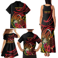 Personalized Milne Bay Family Matching Tank Maxi Dress and Hawaiian Shirt PNG Lime Pot with Oro Tapa