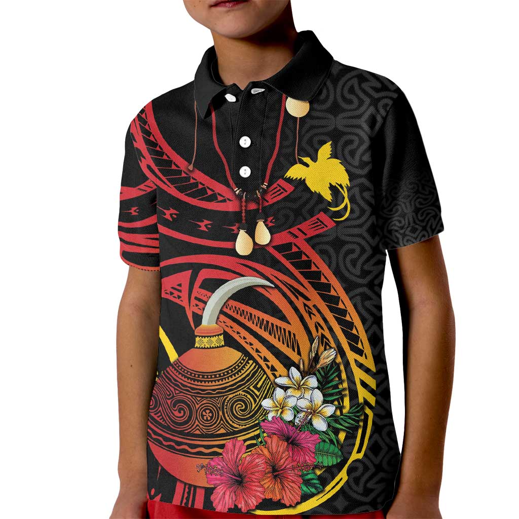 Personalized Milne Bay Kid Polo Shirt PNG Lime Pot with Oro Tapa LT7 Kid Black - Polynesian Pride