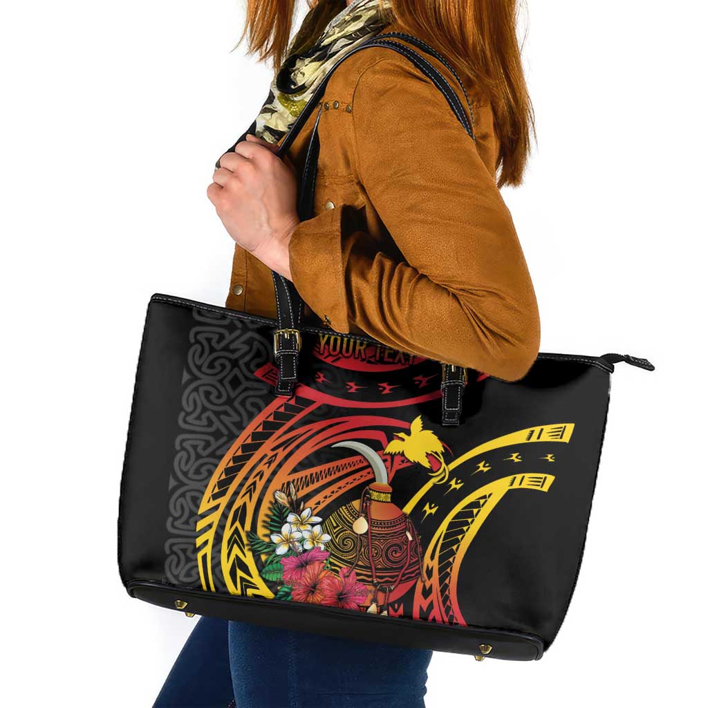 Personalized Milne Bay Leather Tote Bag PNG Lime Pot with Oro Tapa LT7 Black - Polynesian Pride
