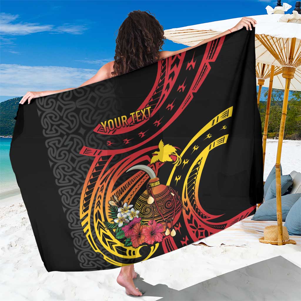 Personalized Milne Bay Sarong PNG Lime Pot with Oro Tapa LT7 One Size 44 x 66 inches Black - Polynesian Pride