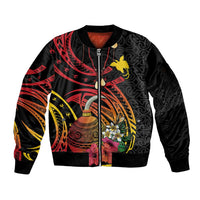 Personalized Milne Bay Sleeve Zip Bomber Jacket PNG Lime Pot with Oro Tapa LT7 Unisex Black - Polynesian Pride