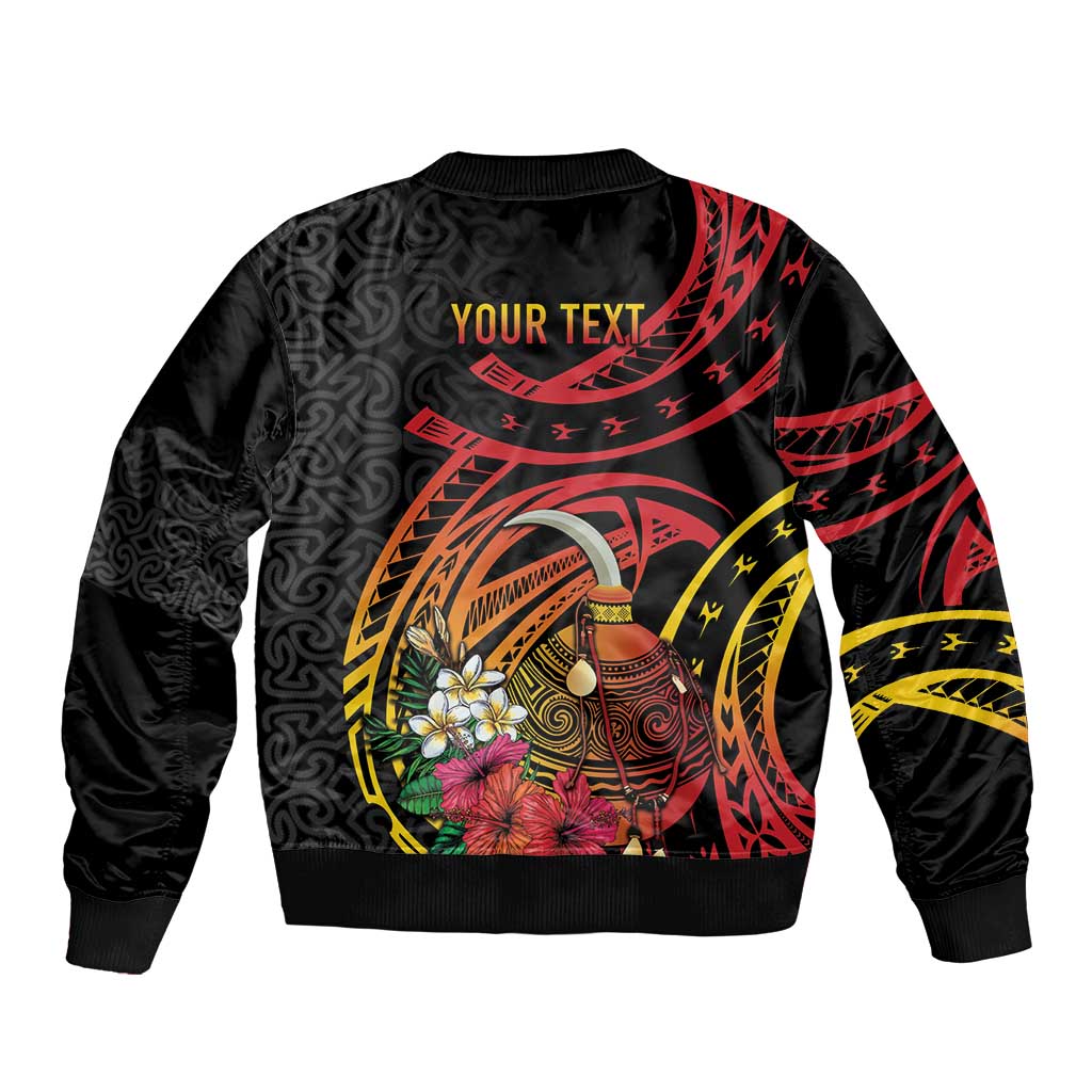 Personalized Milne Bay Sleeve Zip Bomber Jacket PNG Lime Pot with Oro Tapa LT7 - Polynesian Pride