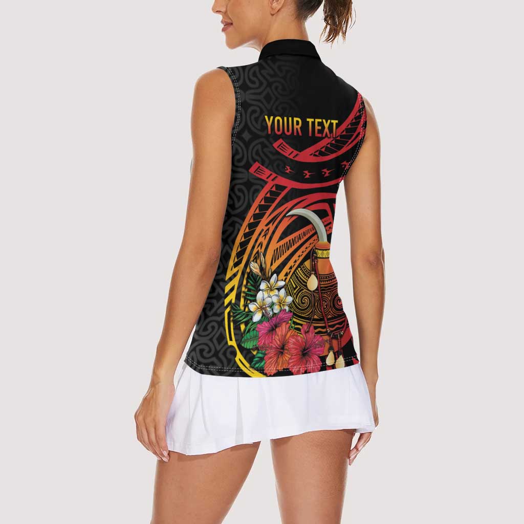 Personalized Milne Bay Women Sleeveless Polo Shirt PNG Lime Pot with Oro Tapa