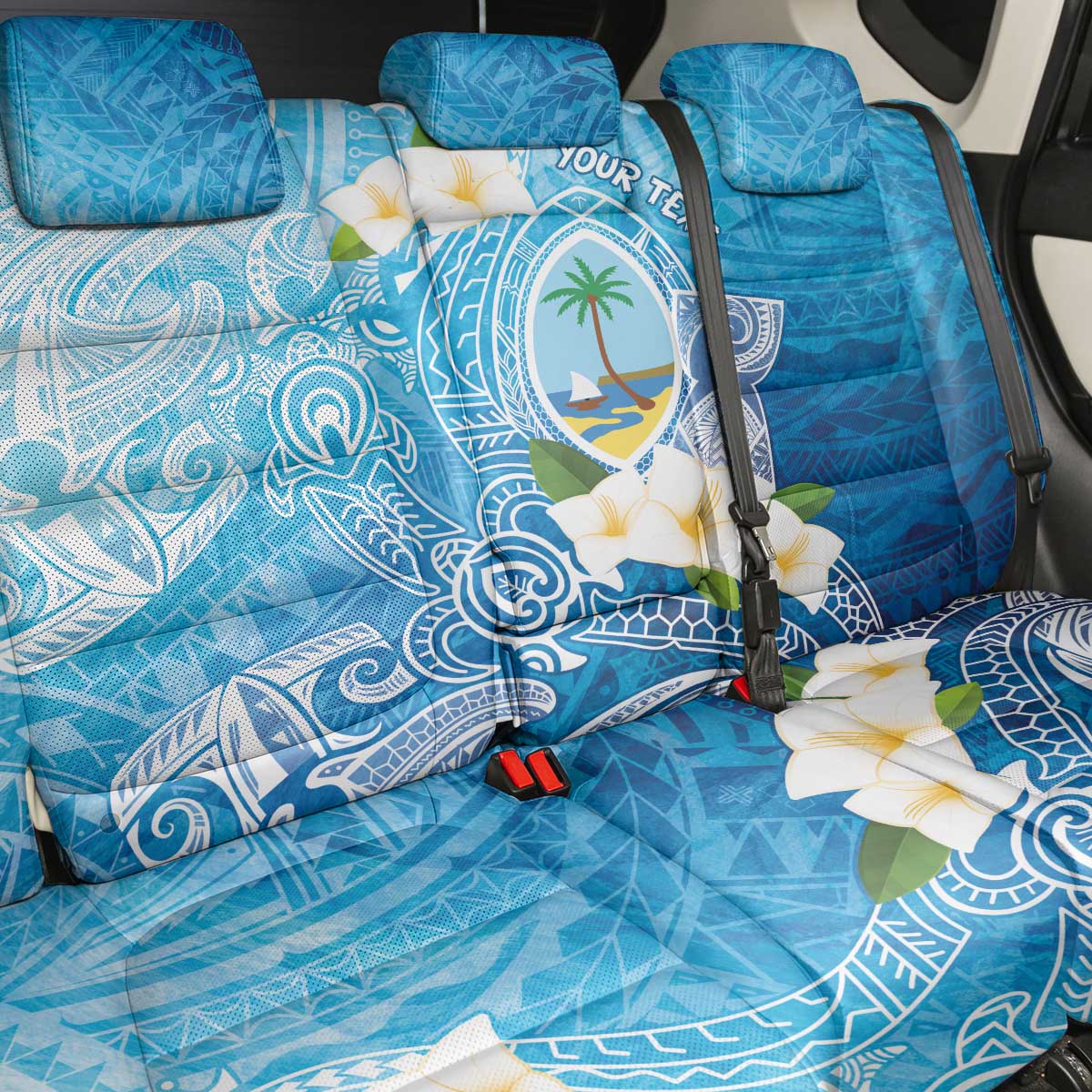 Hafa Adai Guam Chamorro Personalized Back Car Seat Cover Ocean Blue Latte Stone with Guasali - Polynesian Pride