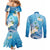 Hafa Adai Guam Chamorro Personalized Couples Matching Mermaid Dress and Long Sleeve Button Shirt Ocean Blue Latte Stone with Guasali - Polynesian Pride