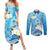 Hafa Adai Guam Chamorro Personalized Couples Matching Summer Maxi Dress and Long Sleeve Button Shirt Ocean Blue Latte Stone with Guasali - Polynesian Pride