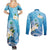 Hafa Adai Guam Chamorro Personalized Couples Matching Summer Maxi Dress and Long Sleeve Button Shirt Ocean Blue Latte Stone with Guasali - Polynesian Pride
