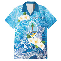 Hafa Adai Guam Chamorro Personalized Family Matching Off Shoulder Maxi Dress and Hawaiian Shirt Ocean Blue Latte Stone with Guasali - Polynesian Pride