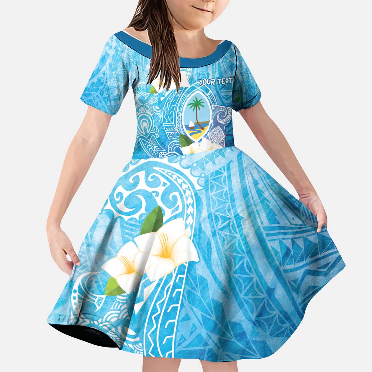 Hafa Adai Guam Chamorro Personalized Kid Short Sleeve Dress Ocean Blue Latte Stone with Guasali - Polynesian Pride