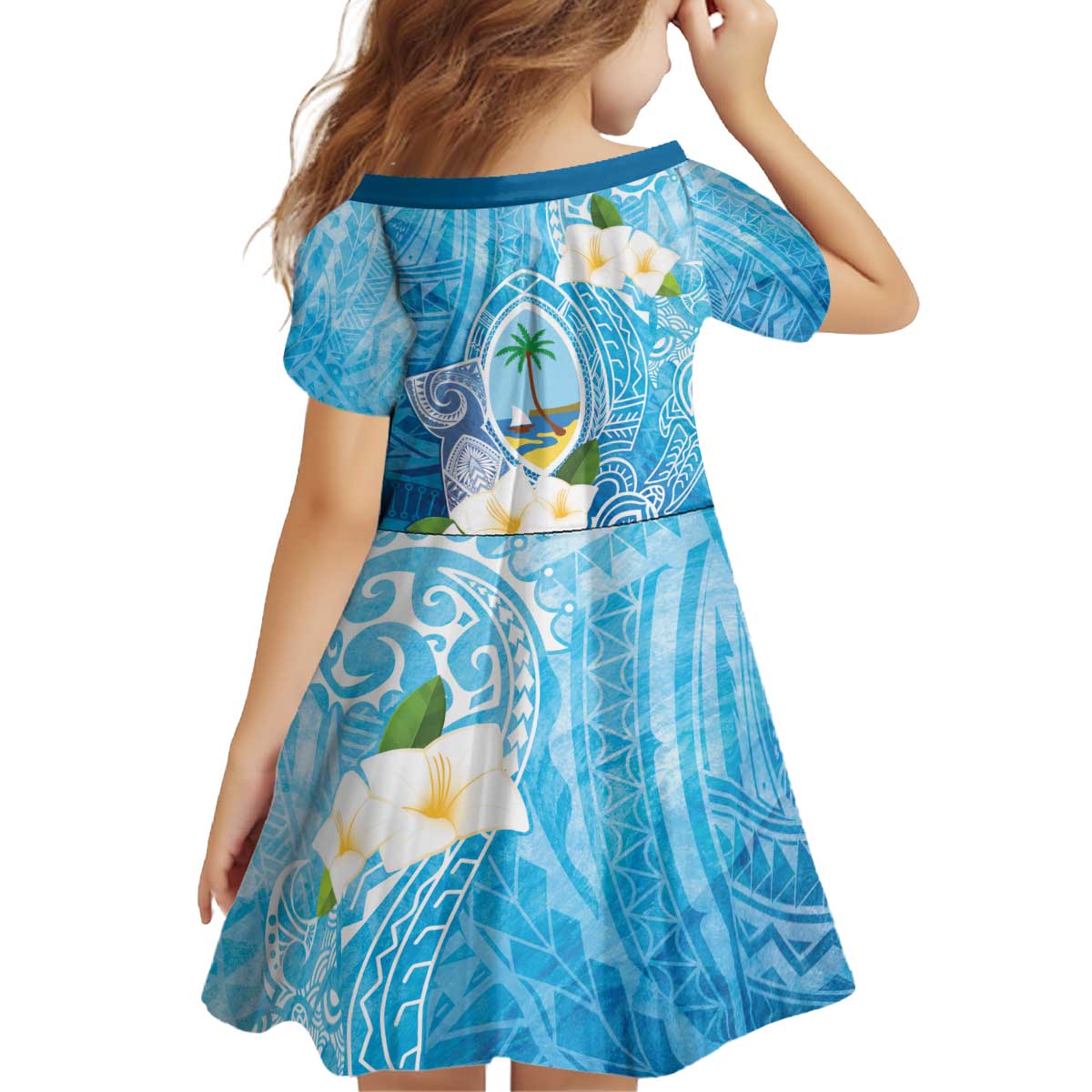 Hafa Adai Guam Chamorro Personalized Kid Short Sleeve Dress Ocean Blue Latte Stone with Guasali - Polynesian Pride