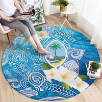 Hafa Adai Guam Chamorro Personalized Round Carpet Ocean Blue Latte Stone with Guasali - Polynesian Pride