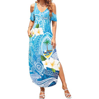 Hafa Adai Guam Chamorro Personalized Summer Maxi Dress Ocean Blue Latte Stone with Guasali - Polynesian Pride