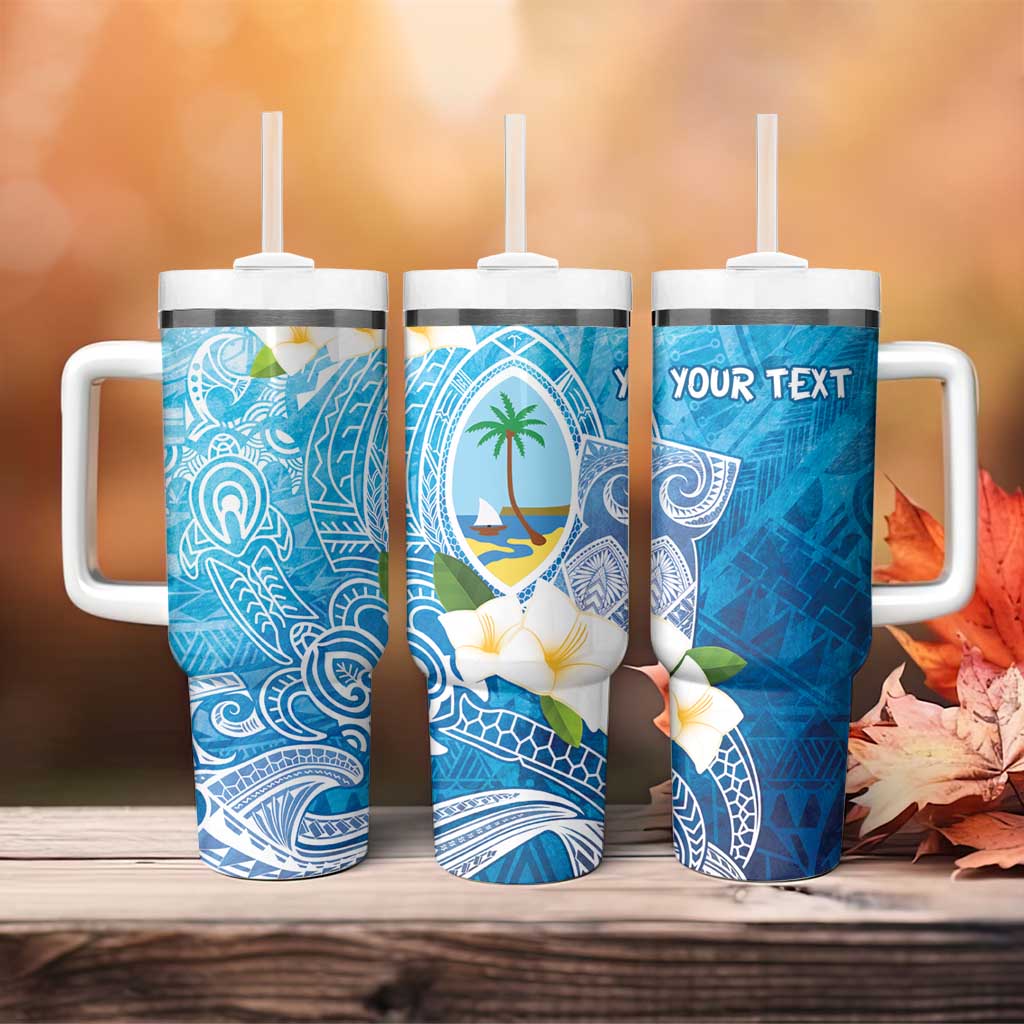 Hafa Adai Guam Chamorro Personalized Tumbler With Handle Ocean Blue Latte Stone with Guasali - Polynesian Pride