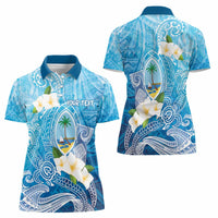 Hafa Adai Guam Chamorro Personalized Women Polo Shirt Ocean Blue Latte Stone with Guasali - Polynesian Pride