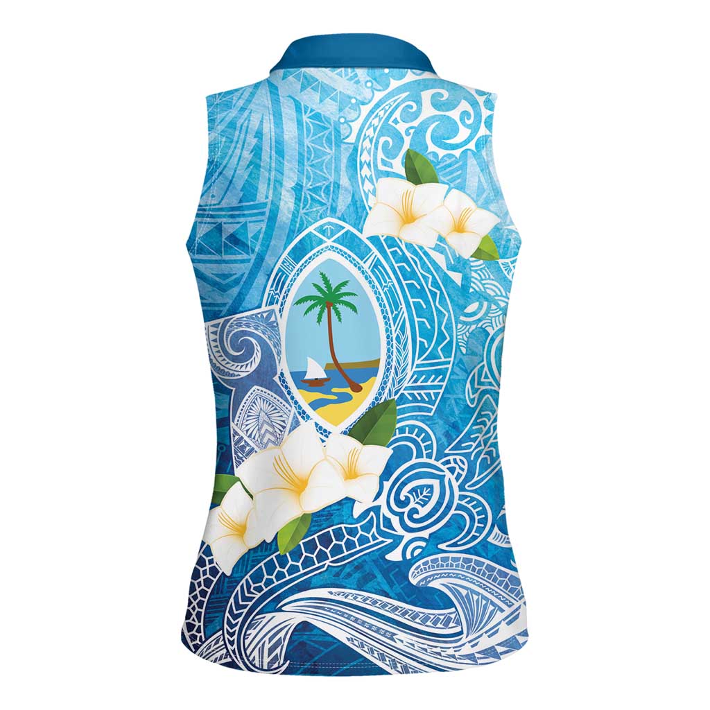 Hafa Adai Guam Chamorro Personalized Women Sleeveless Polo Shirt Ocean Blue Latte Stone with Guasali - Polynesian Pride