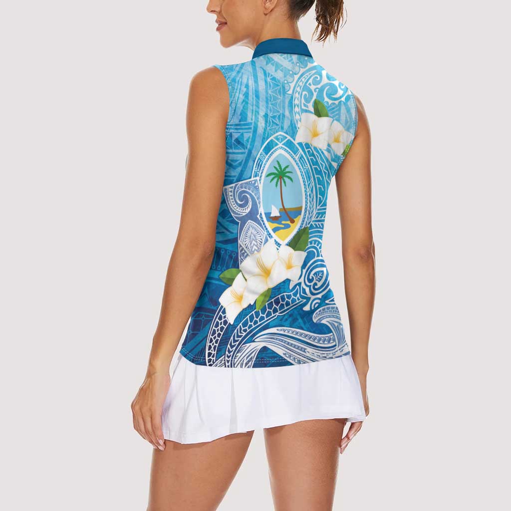Hafa Adai Guam Chamorro Personalized Women Sleeveless Polo Shirt Ocean Blue Latte Stone with Guasali - Polynesian Pride