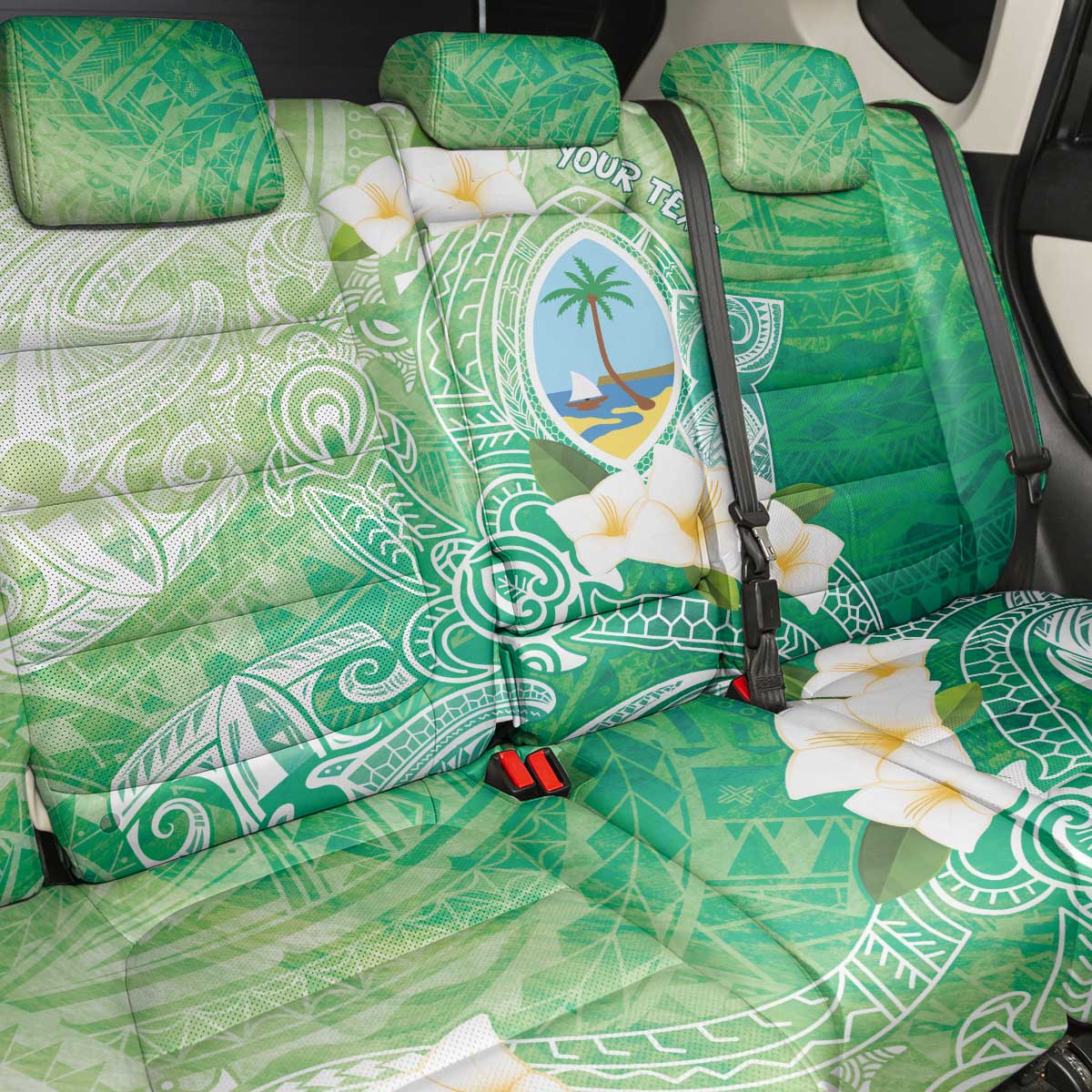 Hafa Adai Guam Chamorro Personalized Back Car Seat Cover Summer Green Latte Stone with Guasali - Polynesian Pride