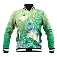 Hafa Adai Guam Chamorro Personalized Baseball Jacket Summer Green Latte Stone with Guasali - Polynesian Pride