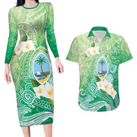 Hafa Adai Guam Chamorro Personalized Couples Matching Long Sleeve Bodycon Dress and Hawaiian Shirt Summer Green Latte Stone with Guasali - Polynesian Pride