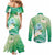Hafa Adai Guam Chamorro Personalized Couples Matching Mermaid Dress and Long Sleeve Button Shirt Summer Green Latte Stone with Guasali - Polynesian Pride