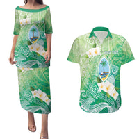 Hafa Adai Guam Chamorro Personalized Couples Matching Puletasi and Hawaiian Shirt Summer Green Latte Stone with Guasali - Polynesian Pride