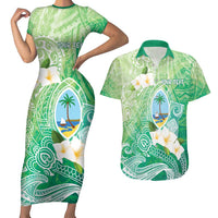Hafa Adai Guam Chamorro Personalized Couples Matching Short Sleeve Bodycon Dress and Hawaiian Shirt Summer Green Latte Stone with Guasali - Polynesian Pride