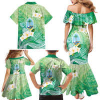 Hafa Adai Guam Chamorro Personalized Family Matching Mermaid Dress and Hawaiian Shirt Summer Green Latte Stone with Guasali - Polynesian Pride
